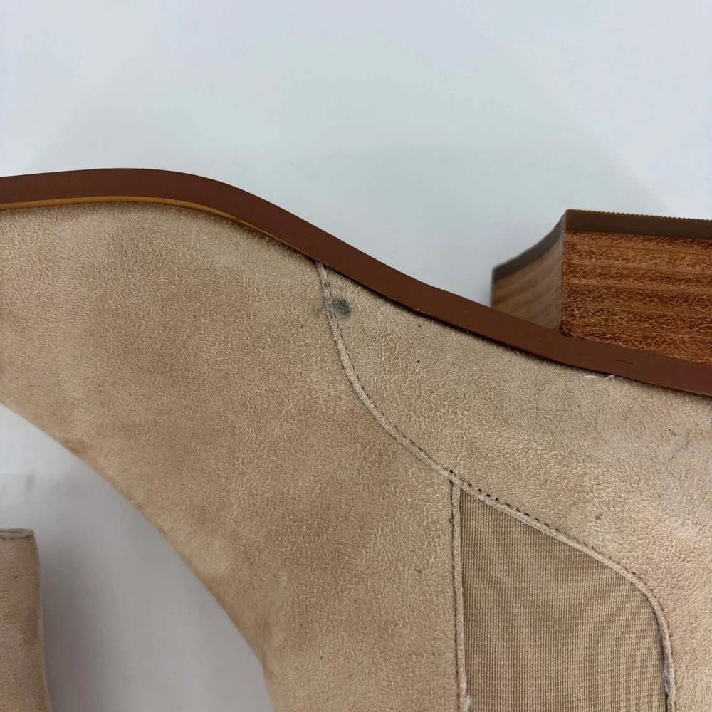 Linea Paolo Vitoria Ankle Boots Fawn Tan Women Size 8 Suede Square Toe Low Heel